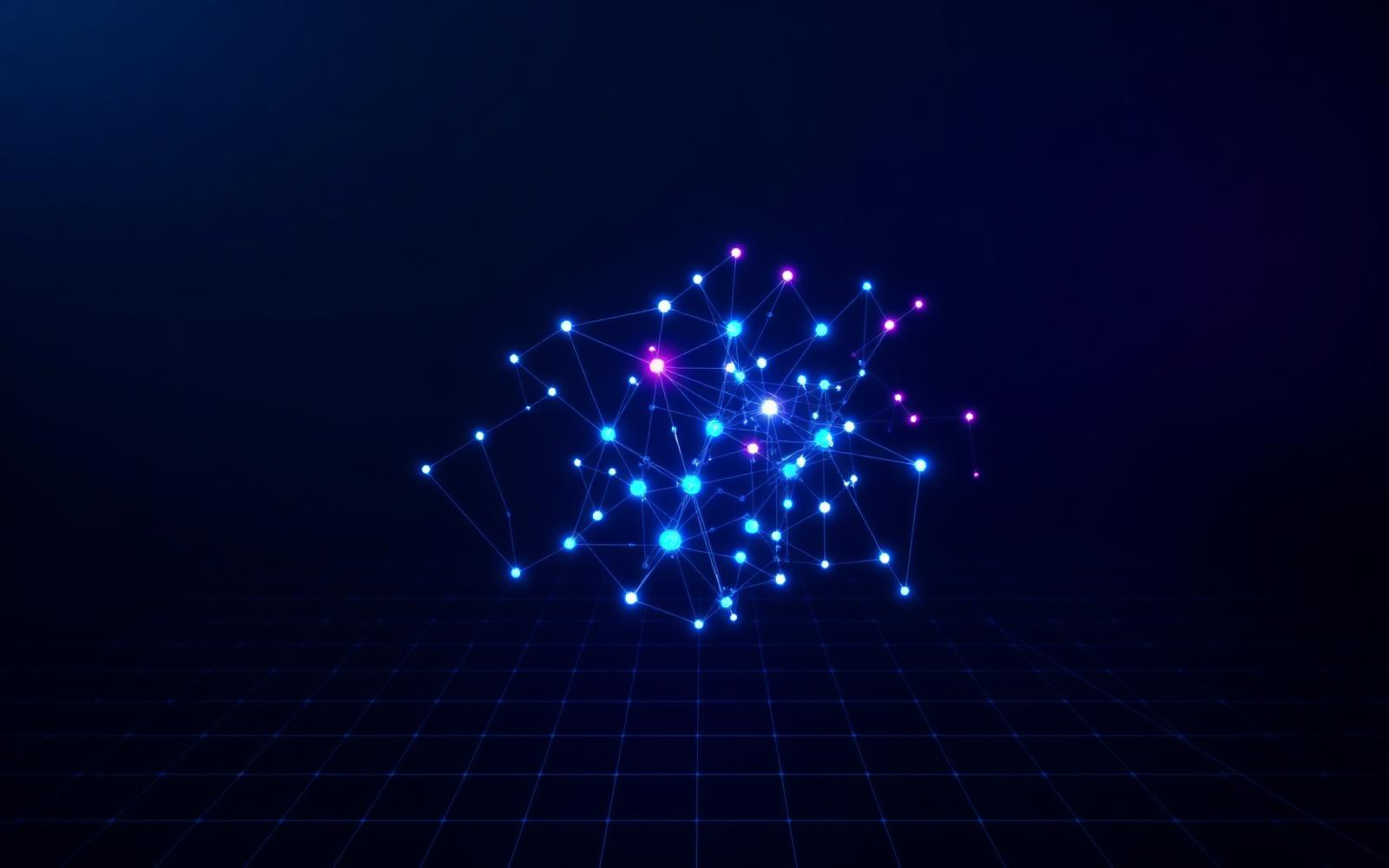 Neural network graph visualization on a dark grid